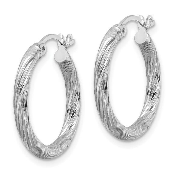 2.5mm, Satin, Diamond Cut Sterling Silver Hoops - 20mm (3/4 Inch) - Picture 2 of 5